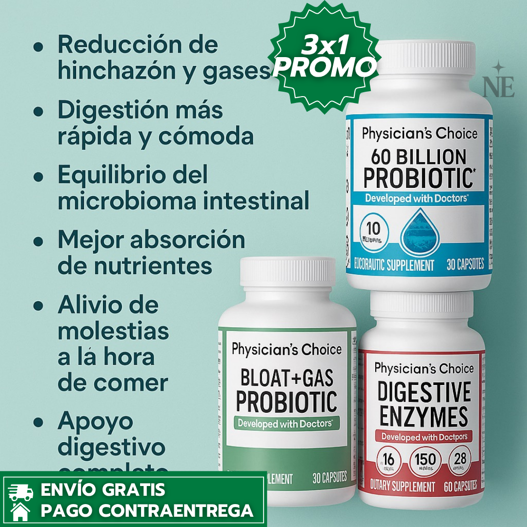 Oferta Especial 3x1: Physician's CHOICE Paquete™ - Paquete Digestivo Total con Probióticos, Enzimas y Alivio de Hinchazón