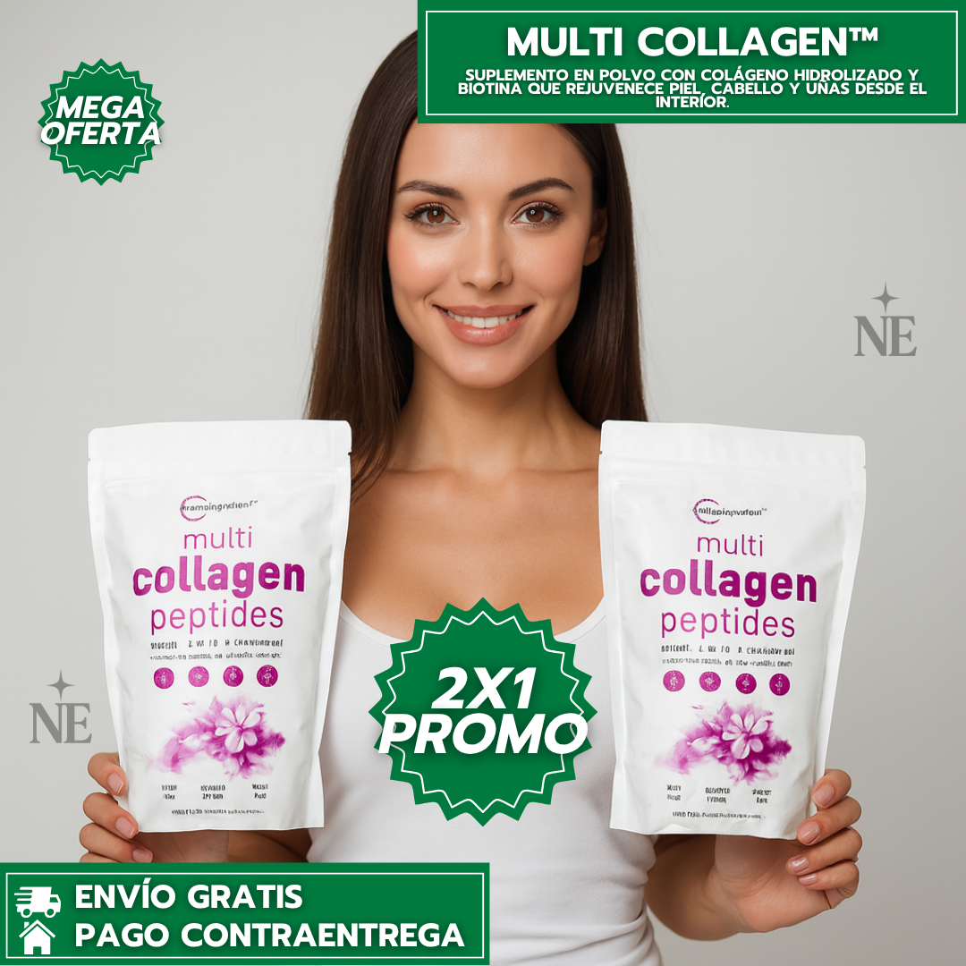 Oferta Especial 2x1: Multicollagen™: Suplemento de Colágeno y Biotina para Piel, Cabello y Uñas Radiantes.