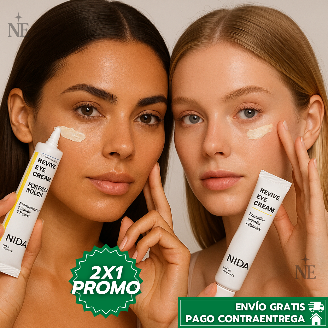 Oferta Especial: 2x1 NIDA REVIVE™: Crema Rejuvenecedora para Ojos, Cara y Cuello con Efecto Luminoso y Antiedad