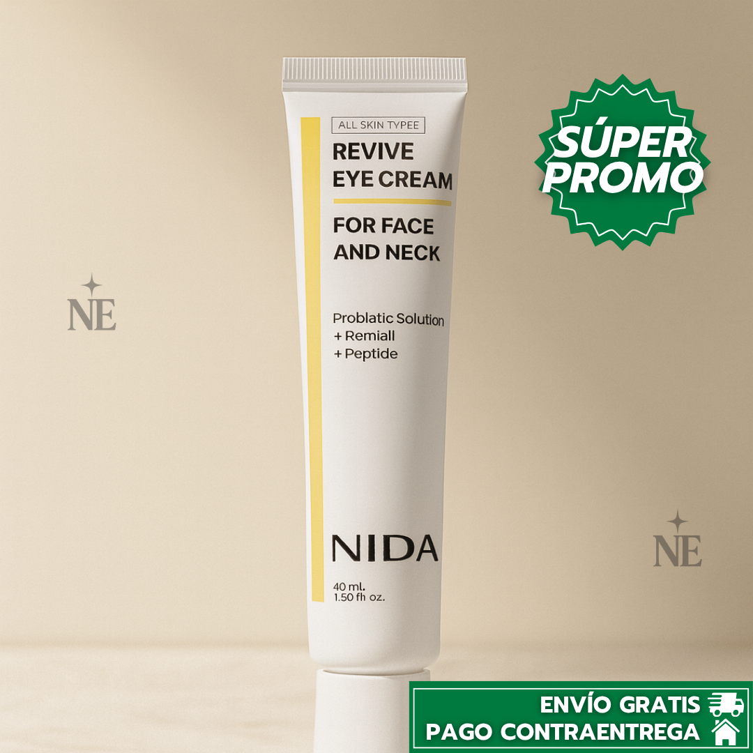 Oferta Especial: 2x1 NIDA REVIVE™: Crema Rejuvenecedora para Ojos, Cara y Cuello con Efecto Luminoso y Antiedad