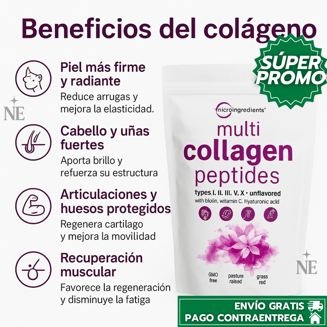 Oferta Especial 2x1: Multicollagen™: Suplemento de Colágeno y Biotina para Piel, Cabello y Uñas Radiantes.
