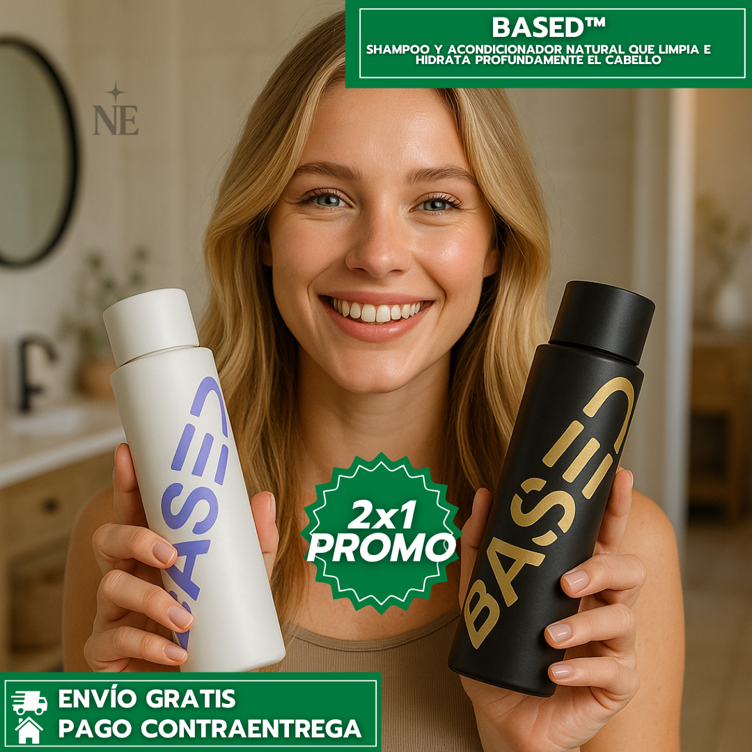 Oferta Especial 2x1: BASED™ - Shampoo y Acondicionador Natural que Limpia e Hidrata Profundamente el Cabello