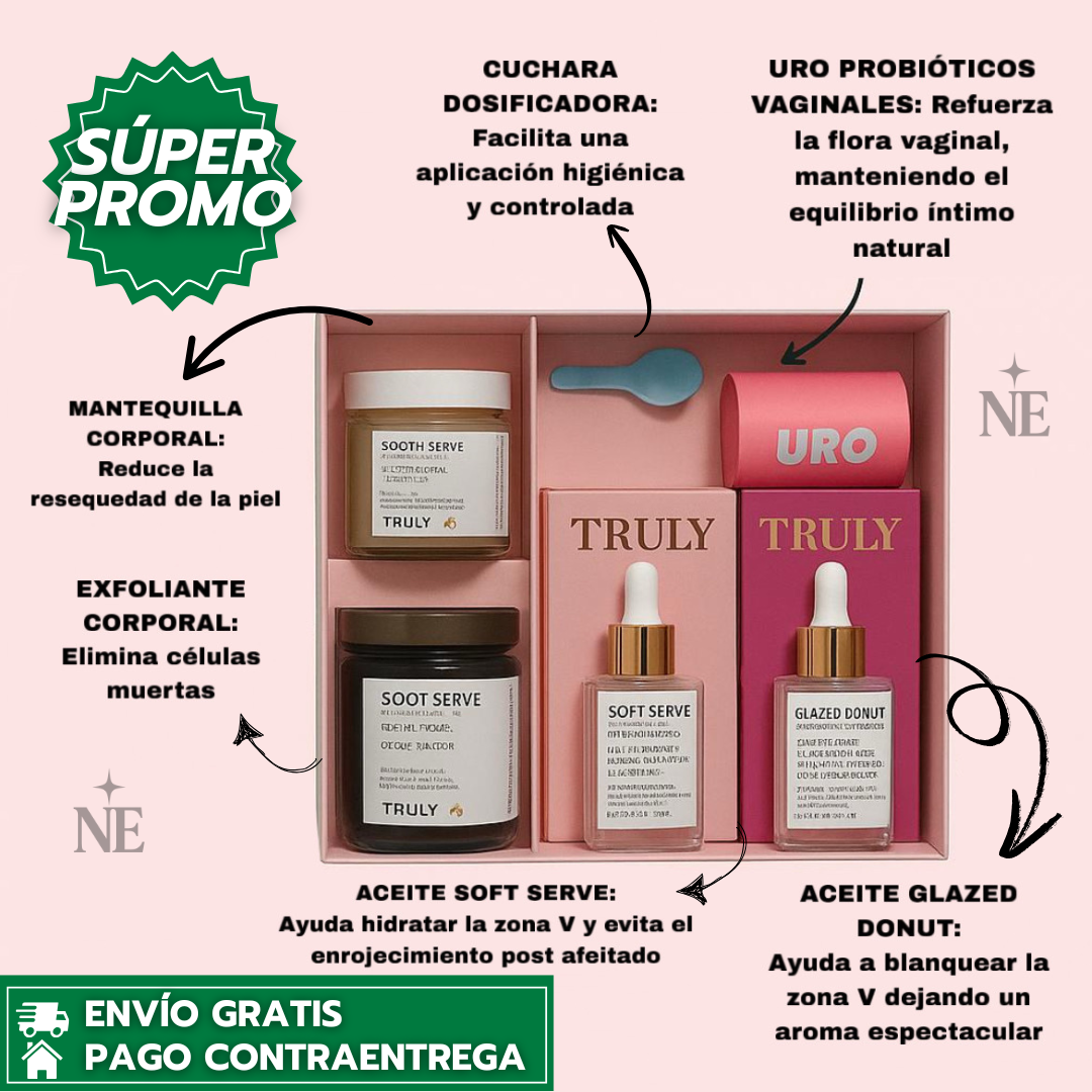 Oferta Especial 6x1: Pretty Box Truly™ - Cuidado Íntimo y Corporal con Hidratación, Exfoliación y Probióticos