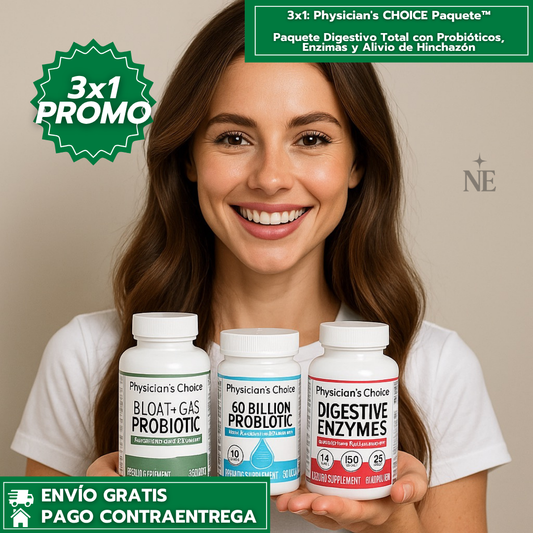 Oferta Especial 3x1: Physician's CHOICE Paquete™ - Paquete Digestivo Total con Probióticos, Enzimas y Alivio de Hinchazón